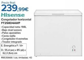 Costco Hisense congelador horizontal ft258d4awf oferta