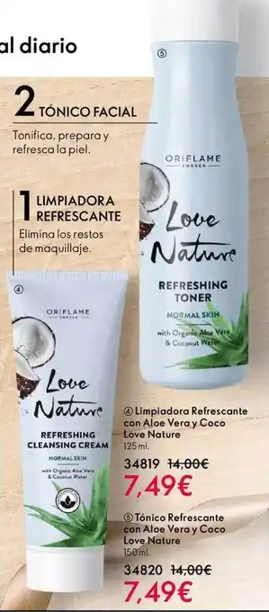 Limpiadora refrescante con aloe vera y coco love nature tónico refrescante con aloe vera y coco love nature