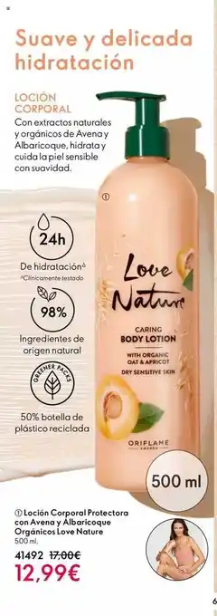 Loción corporal protectora con avena y albaricoque orgónicos love nature