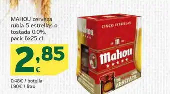 HiperDino Mahou cerveza rubia 5 estrellas o tostada 0.0% oferta