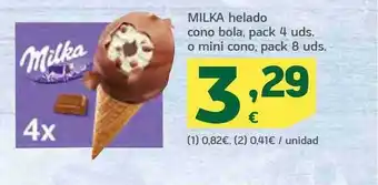 HiperDino Milka helado cono bola o mini cono oferta
