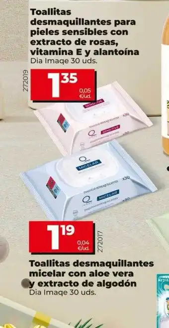 Dia Toallitas desmaquillantes para pieles sensibles con extracto de rosas, vitamina e yy alantoína toallitas desmaquillantes mice oferta