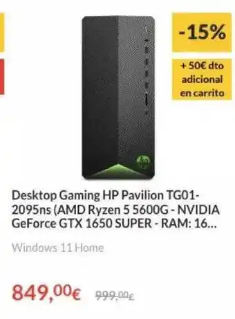 Worten Desktop gaming hp pavilion tg01 - 2095ns oferta