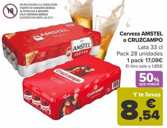 Carrefour Cerveza amstel o cruzcampo oferta