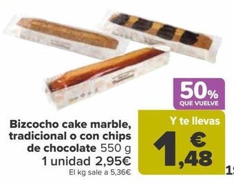 Carrefour Bizcocho cake marble, tradicional o con chips de chocolate oferta