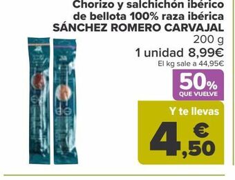 Carrefour Chorizo y salchichón ibérico de bellota 100% raza ibérica sánchez romero carvajal oferta