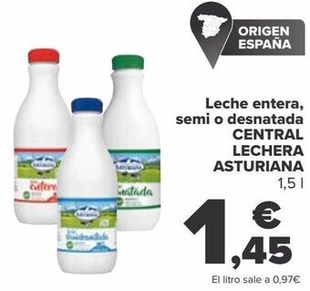 Carrefour Leche entera, semi o desnatada central lechera asturiana oferta