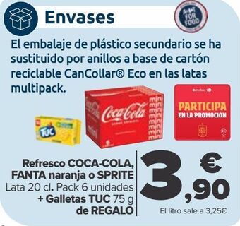 Carrefour Refresco coca-cola, fanta naranja o sprite + galletas tuc de regalo oferta