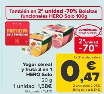 Carrefour Yogur cereal y fruta 3 en 1 hero solo oferta