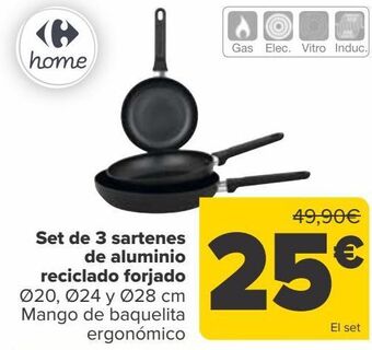 Carrefour Set de 3 sartenes de aluminio reciclado forjado oferta