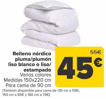 Carrefour Relleno nórdico pluma/ plumón liso blanco o liso/ estampado oferta