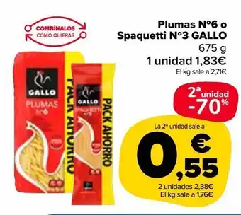 Carrefour Market Plumas nº6 o spaguetti nº3 gallo oferta