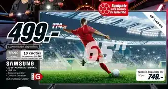 MediaMarkt 499*** 2.000 unidades disponibles 49.90 10 cuotas al mes sin intereses (0% tae) precio totala plazos e importe total adada oferta
