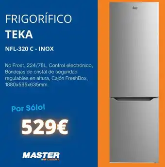 Frigorífico teka nfl-320 c - inox no frost, 224/78l, control electrónico, bandejas de cristal de seguridad regulables en a