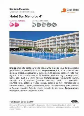 Viajes El Corte Inglés San luis. menorca. urbanización biniancolla. hotel sur menorca 4* nuestros ventajas servicios ofrecidos club hotel situa oferta