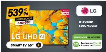 Electro Depot 539% 96 competencia -599,00€ lg uhd ai thing | smart tv 65" + nuevo 2022 3x lg televisor 65uq75006lf financiación s oferta