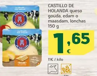 HiperDino Queso gouda, edam o maasdam, lonchas castillo de holanda oferta