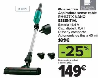 Carrefour Rowenta aspirador sin cable rh1127 x-nano essential oferta
