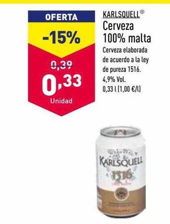 ALDI Karlsquell cerveza 100% malta oferta