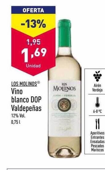 ALDI Los molinos vino blanco dop valdepeñas oferta