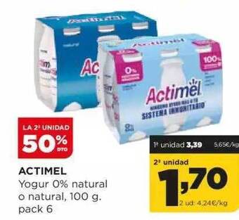 Alimerka La 2a unidad 50% dto actimel yogur 0% natural o natural oferta