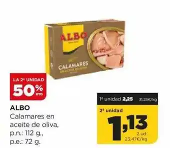 Alimerka La 2a unidad 50% dto albo calamares en aceite de oliva oferta