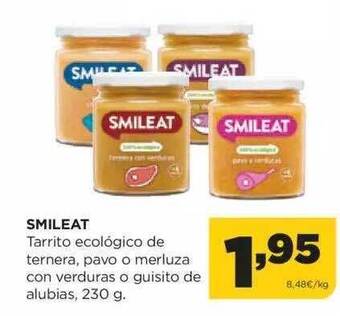 Alimerka Smileat tarrito ecológico de ternera, pavo o merluza con verduras o guisito de alubias oferta