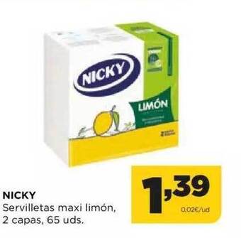 Alimerka Nicky servilletas maxi limón, 2 capas, 65 uds. oferta