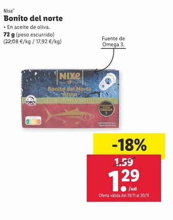 Lidl Bonito del norte en aceite de oliva nixe oferta