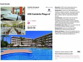 Viajes El Corte Inglés Costa dorada cambrils (tarragona) avda. diputación, 77 nuestras ventajas h10 cambrils playa 4* servicios ofrecidos hio oferta