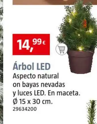 Bauhaus Árbol led aspecto natural on bayas nevadas y luces led. en maceta. oferta