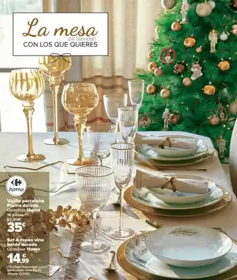 Carrefour Carrefour home vajilla porcelana pluma dorada o set 4 copas vino borde dorado oferta