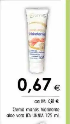 Cash Ifa Crema manos hidratante aloe vera ifa unnia oferta