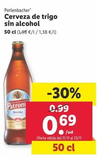 Lidl Cerveza de trigo sin alcohol perlenbacher oferta