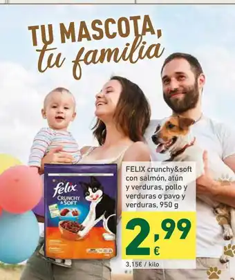 HiperDino Felix Crunchy&soft Con Salmón Atún Y Verduras Pollo Y Verduras O Pavo Y Verduras 950g oferta