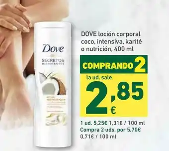 HiperDino Dove Loción Corporal Coco Intensiva Karité O Nutrición 400ml oferta