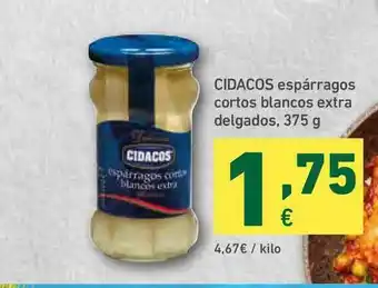 HiperDino Cidacos Espárragos Cortos Blancos Extra Delgados 375g oferta