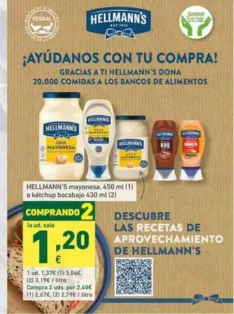 HiperDino Hellmann's Mayonesa O Kétchup Bocabajo oferta