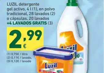 HiperDino Luzil Detergent Gel Activo En Polvo Tradicional 28 Lavados O Cápsulas 20 Lavados +4 Lavados Gratis oferta