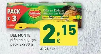 HiperDino Del Monte Piña En Su Jugo Pack 3 x 230g oferta