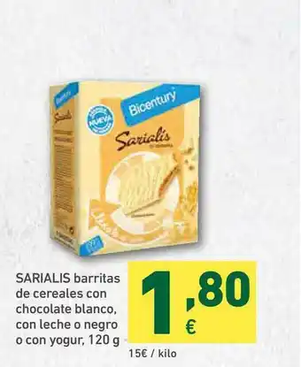 HiperDino Sarialis Barritas De Cereales Con Chocolate Blanco Con Leche O Negro O Con Yogur 120g oferta