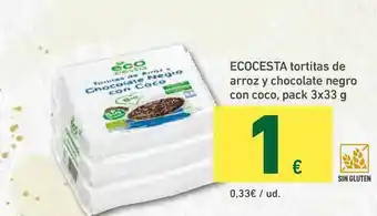 HiperDino Ecocesta Tortitas De Arroz Y Chocolate Negro Con Coco Pack 3 x 33g oferta