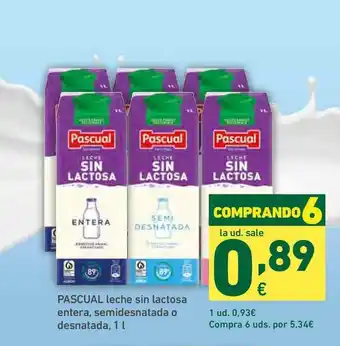 HiperDino Pascual Leche Sin Lactossa Entera Semidesnatada O Desnatada 1 L oferta