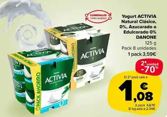 Carrefour Market 2a unidad -70% yogurt activia natural clásico 0% azucarado o edulcorado 0% danone oferta