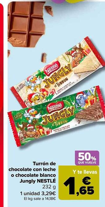 Carrefour Market Turrón de chocolate con leche o chocolate blanco jungly nestlé oferta