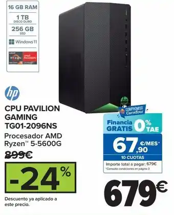 Carrefour Hp cpu pavilion gaming tg01-2096ns oferta