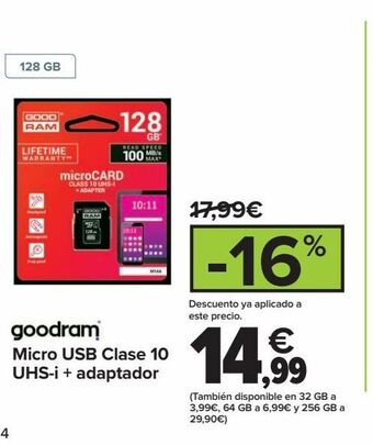 Carrefour Goodram micro usb clase 10 uhs-i adaptador oferta