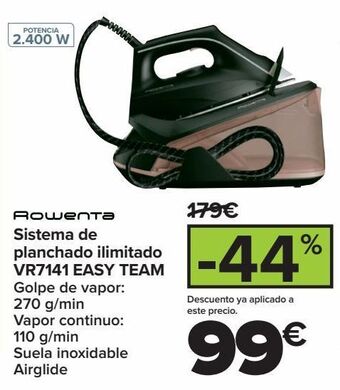 Carrefour Rowenta sistema de planchado ilimitado vr7141 easy team oferta