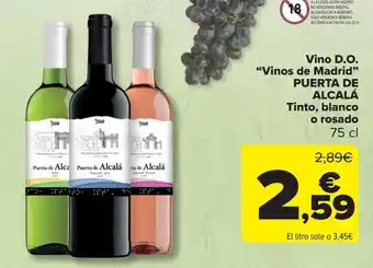 Carrefour Vino d.o. "vinos de madrid" puerta de alcalá tinto, blanco o rosado oferta
