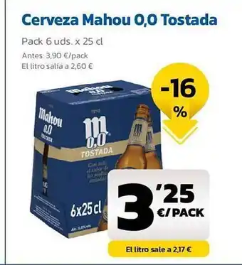 AhorraMas Cerveza mahou 0.0 tostada oferta